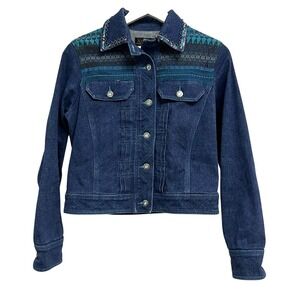 City Girl Jacket‎ Womens XS Blue Denim Embroidered Sequin Yoke Western Boho